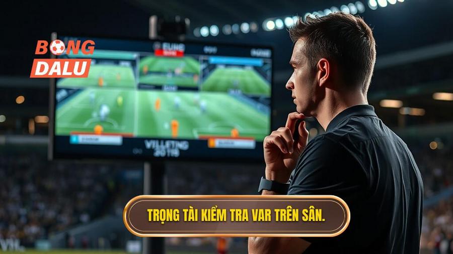 2. Trọng tài kiểm tra VAR trên sân.
